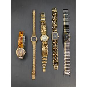 5pc Gold Tone Estate Jewelry Watch Lot Le Baron Pierre Nicol Majesti Quartz READ